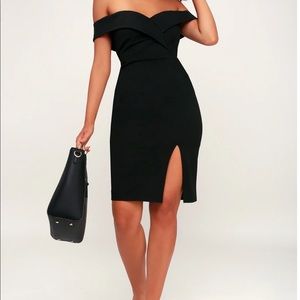 Lulus Classic Glam Black Off-the-Shoulder Bodycon Dress small